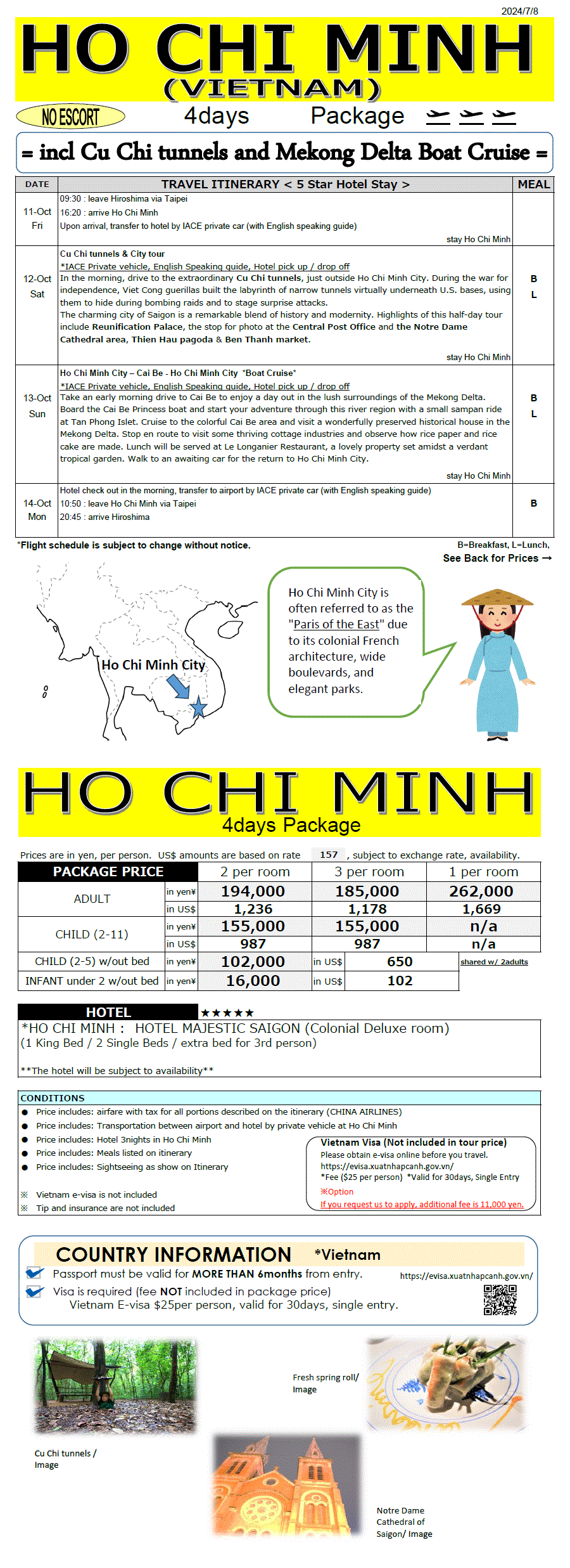 Ho Chi Minh 4days (from Hiroshima) *dep 11th OCT