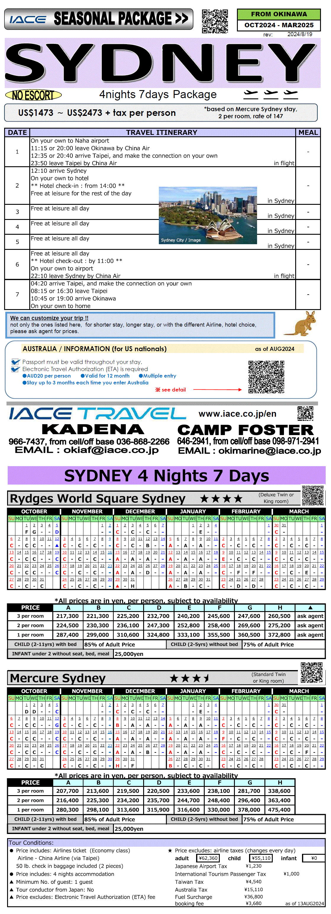 Sydney 7days    *October 2024 - March 2025 MAY