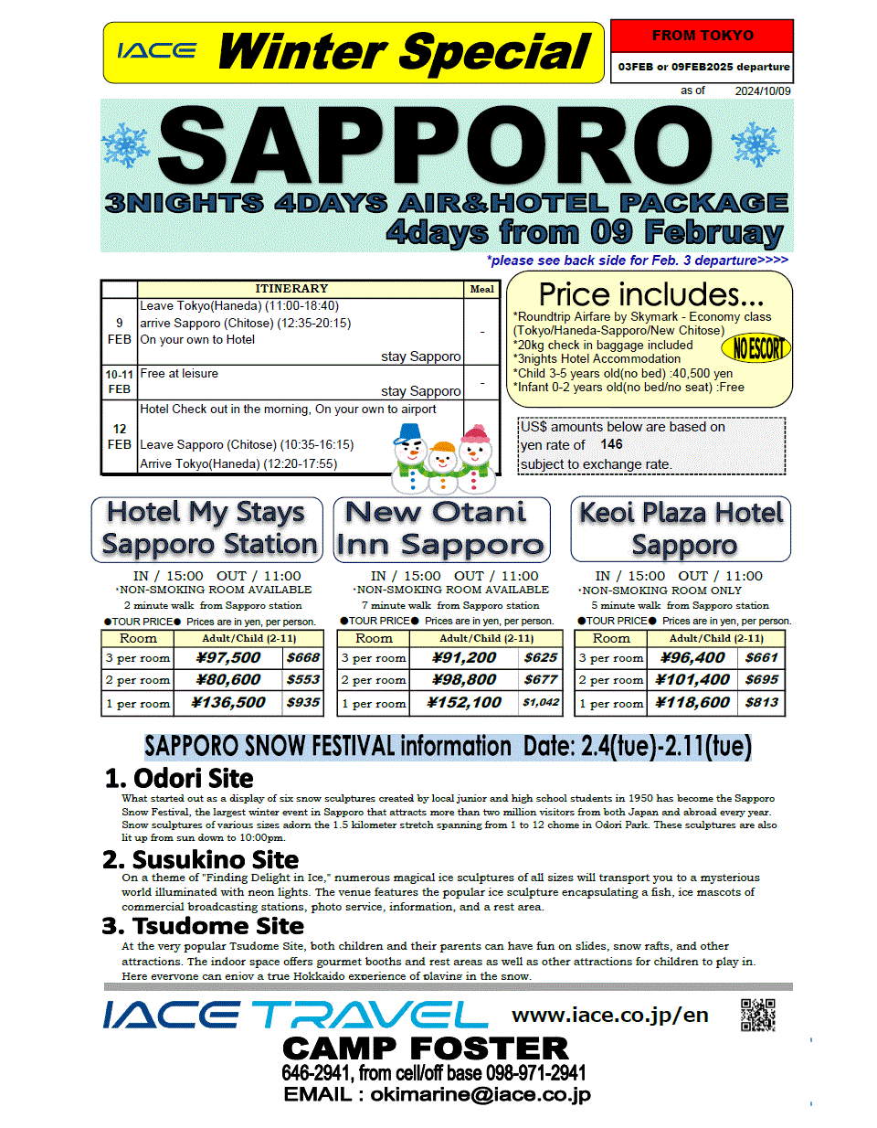 Sapporo 4days(from Haneda)  *dep 9th Feb